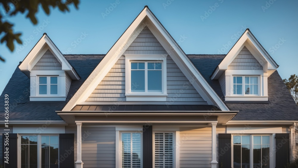 Modern Residential Building with Attic, Dormer Windows, and Traditional Style in a Scenic Urban Setting