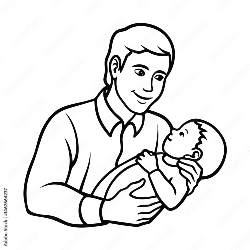 a father holding his newborn baby his arms line art vector silhouette a father holding his newborn baby his arms line art vector silhouette