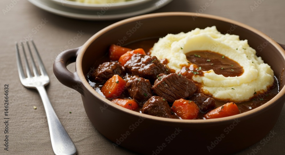 Beef Stew with Creamy Mashed Potatoes - Hearty beef stew simmered in rich gravy, served with a generous dollop of creamy mashed potatoes. A comforting and delicious meal Beef Stew with Creamy Mashed Potatoes - Hearty beef stew simmered in rich gravy, served with a generous dollop of creamy mashed potatoes. A comforting and delicious meal