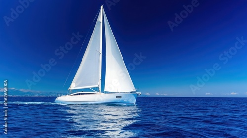 White sailboat sailing on blue ocean summer vacation cruise travel