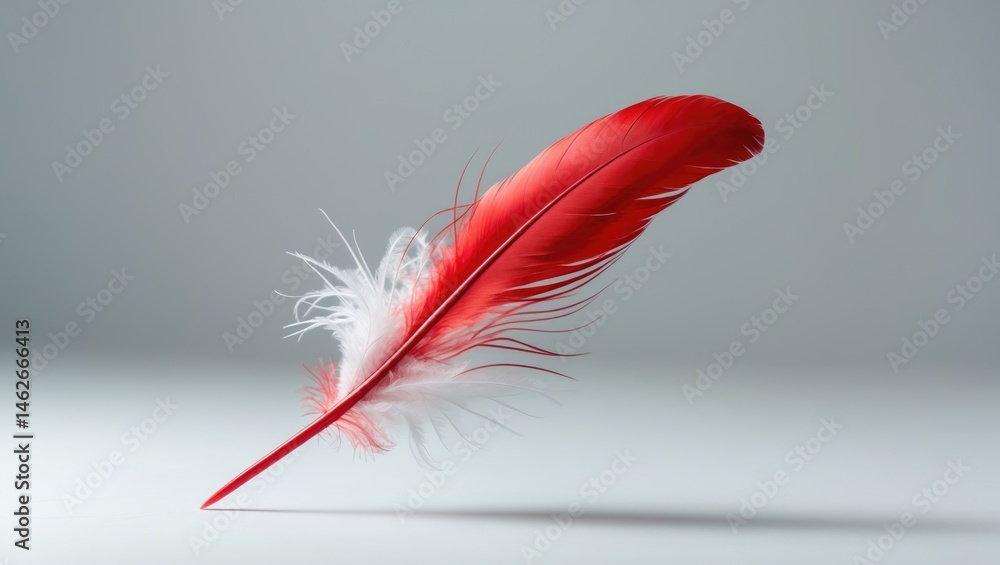 isolated red feather and plume with bird and dove elements on a soft abstract sky isolated red feather and plume with bird and dove elements on a soft abstract sky