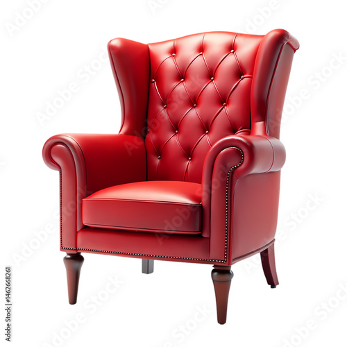 Elegant Red Leather Wingback Chair isolated on transparent background