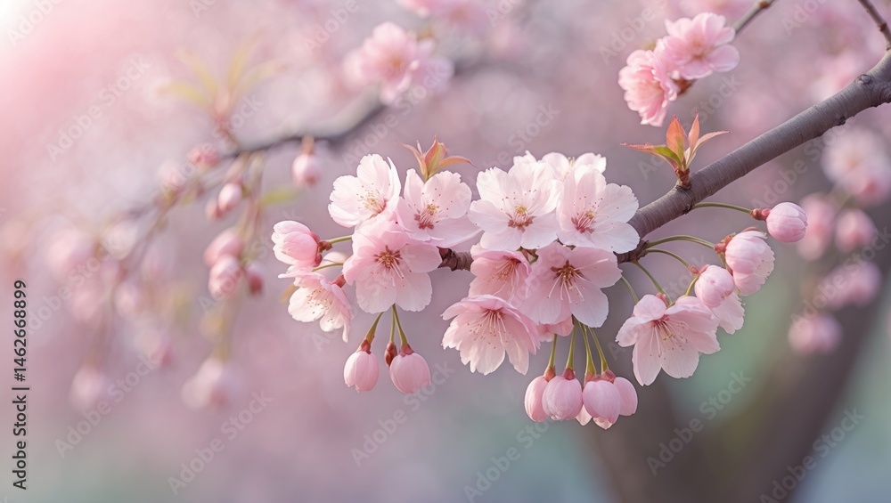 Naklejka premium Beautiful pink cherry tree with blooming flowers in spring