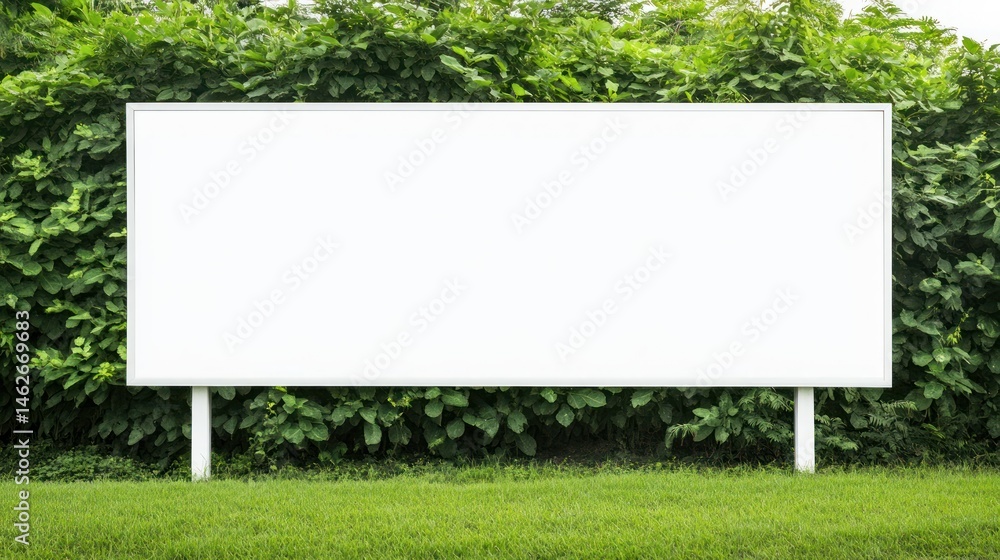 Blank white billboard green hedge background advertising template Blank white billboard green hedge background advertising template