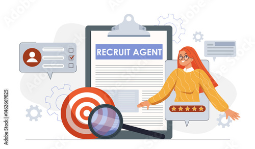 Recruit agent concept with target board. Vector illustration