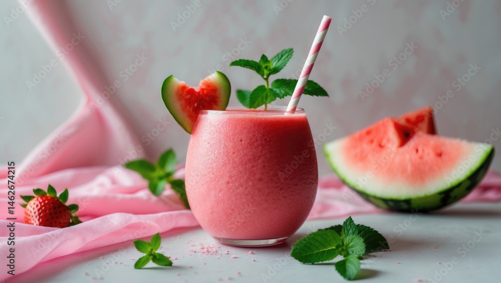Vegan Strawberry and Watermelon Smoothie with Collagen and Almond Milk Vegan Strawberry and Watermelon Smoothie with Collagen and Almond Milk