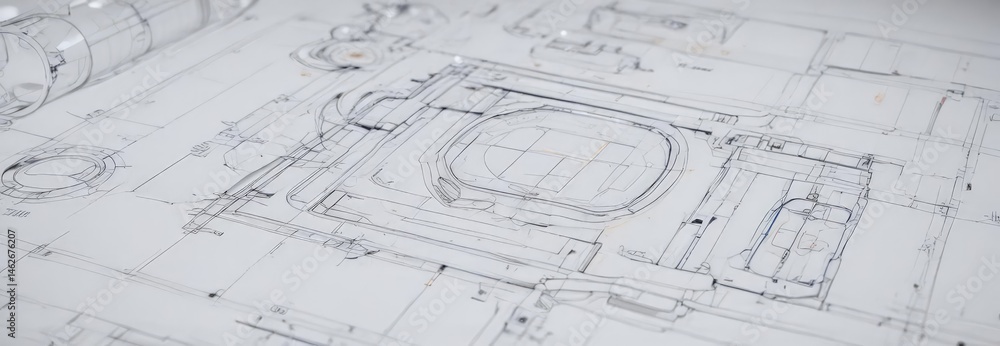 Clean blueprint style, technical drawing shapes on white , pattern, simple Clean blueprint style, technical drawing shapes on white , pattern, simple