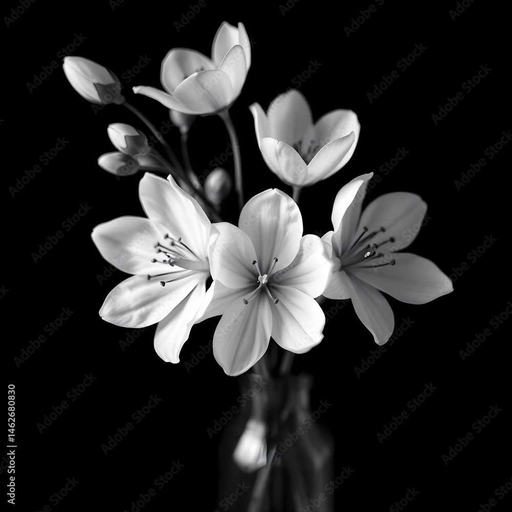 Fototapeta premium white flowers on black background