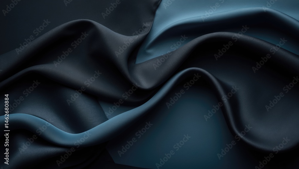 Obraz premium Luxurious dark gray textile backdrop featuring abstract satin folds and metallic accents