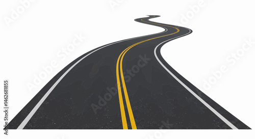The image depicts a winding asphalt road. Against a transparent white background, the image is suitable for vector graphics.