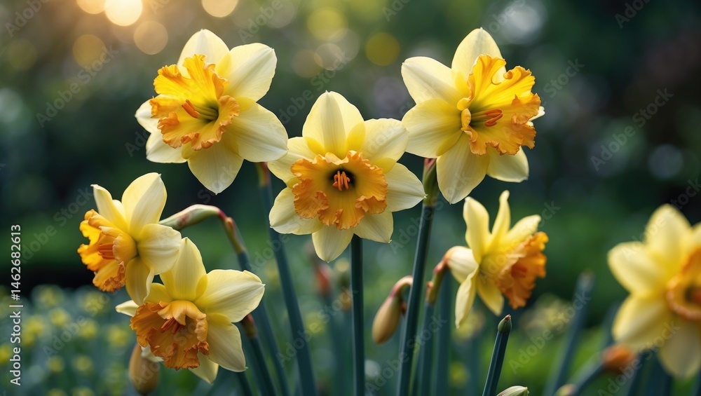 Obraz premium Yellow double narcissus blossoms in the yard