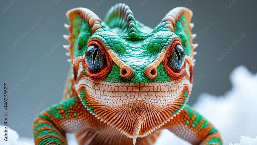 Macro shot of an exotic reptile showing chameleon's head and skin Macro shot of an exotic reptile showing chameleon's head and skin