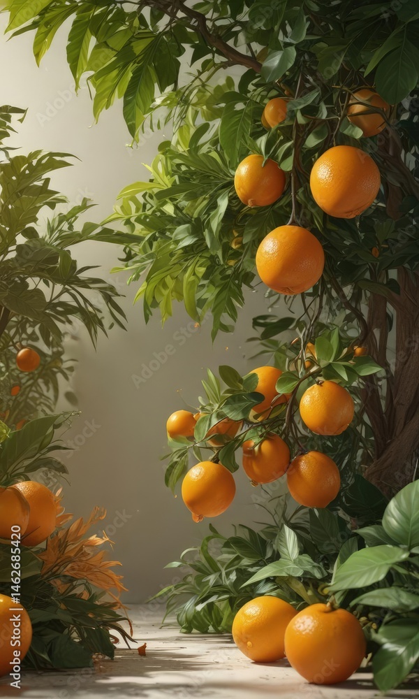 Fluid organic forms, bright citrus tones, leafy details , renewal, vector, summer vibes Fluid organic forms, bright citrus tones, leafy details , renewal, vector, summer vibes