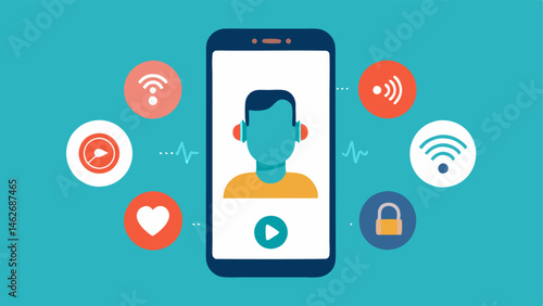 Personalized Hearing Profiles An illustration showing a smartphone app displaying different hearing profiles that adjust settings based on various environments such as quiet noisy