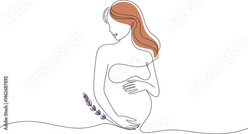 Delicate Embrace: An artistic portrayal of a pregnant woman, embracing her growing baby, with gentle linework that radiates serenity and evokes anticipation.
