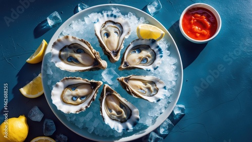 Wallpaper Mural Vertical perspective of fresh oysters on ice with lemon and vinegar dip Torontodigital.ca