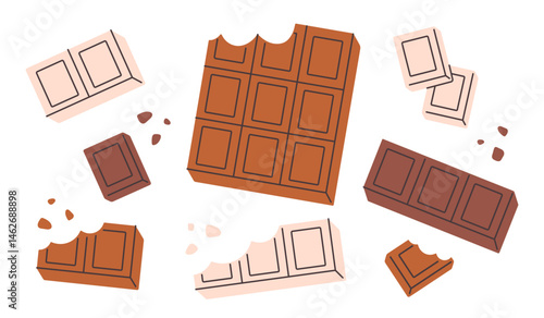 Cute sweet chocolate bars. World Chocolate day. Vector illustration in flat style