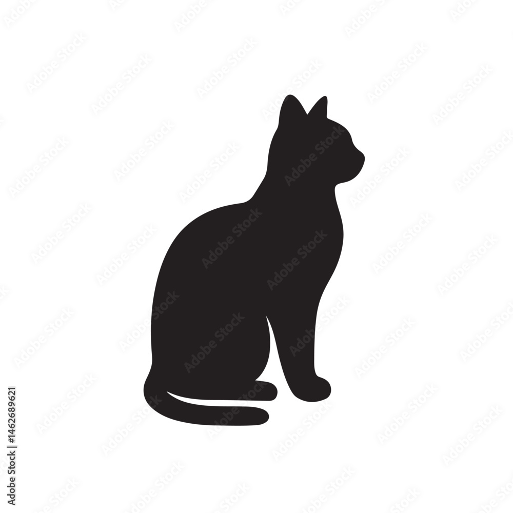 Obraz premium Cat Sitting Silhouette, Smooth Clean Vector on White