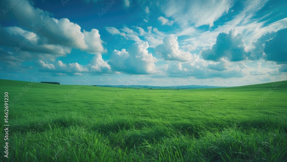 Obraz premium Sunny countryside scene featuring lush grass and clear sky