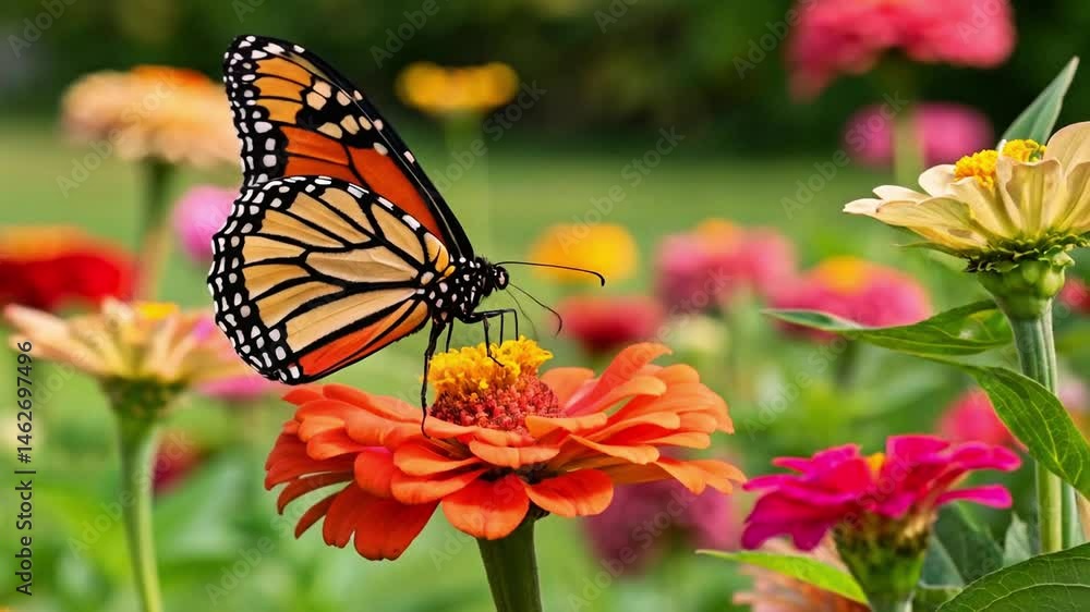 Close-up of butterfly pollinating on pink flower, A colorful butterfly on a colorful flower in green nature. Close-up of butterfly pollinating on pink flower, A colorful butterfly on a colorful flower in green nature.