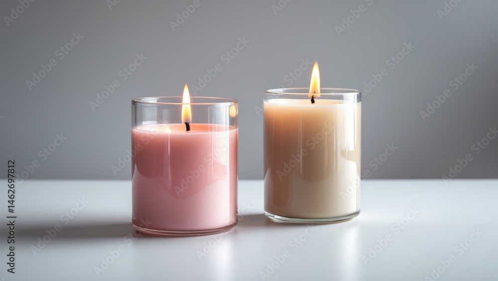 Vivid wax candles in glass holders isolated on a white surface Vivid wax candles in glass holders isolated on a white surface