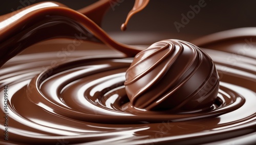 Close-up of a chocolate praline with a circular chocolate background