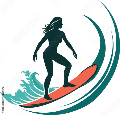Brave surfer girl charging through a powerful wave in a dynamic, sunlit ocean scene filled with vibrant motion and excitement