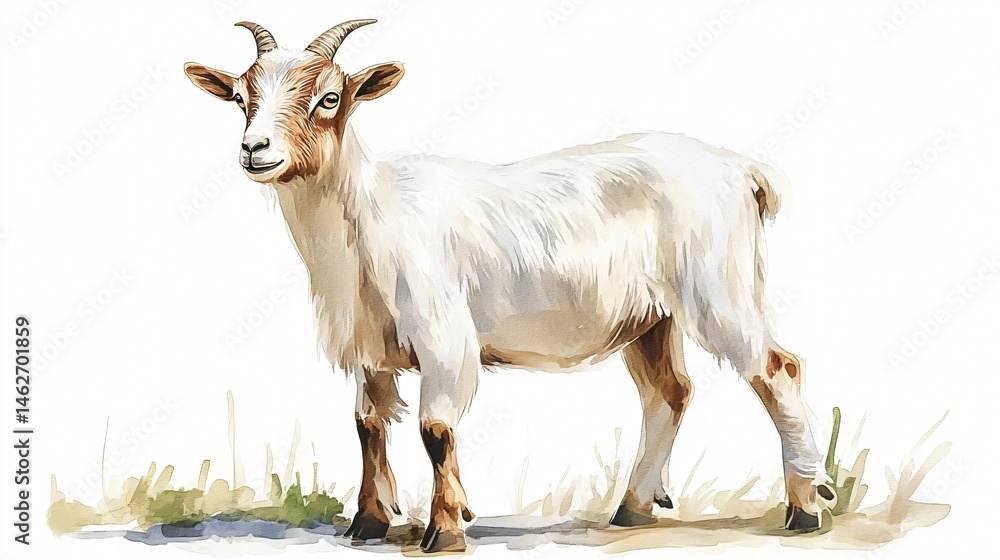 Obraz premium Adorable Watercolor Illustration of Cute Goat on White Background