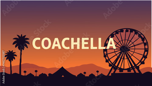 Coachella iconic festival stage with lights as a vector illustration.eps