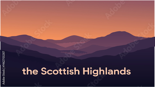 Scottish Highlands rolling hills and rugged terrain as a vector illustration.eps