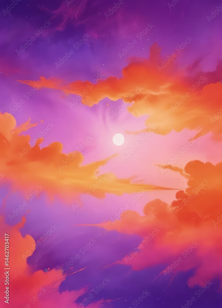 Fototapeta premium Vibrant orange and purple watercolor blend, abstract sky, imagination, colors, nature