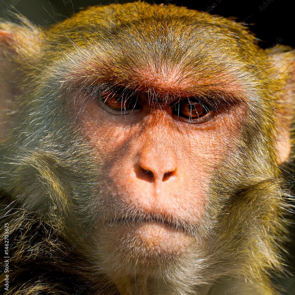 Obraz premium Portrait of a Stern Rhesus Macaque