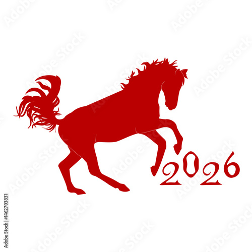 vector illustration of a red horse jumping. The theme of the new year 2026