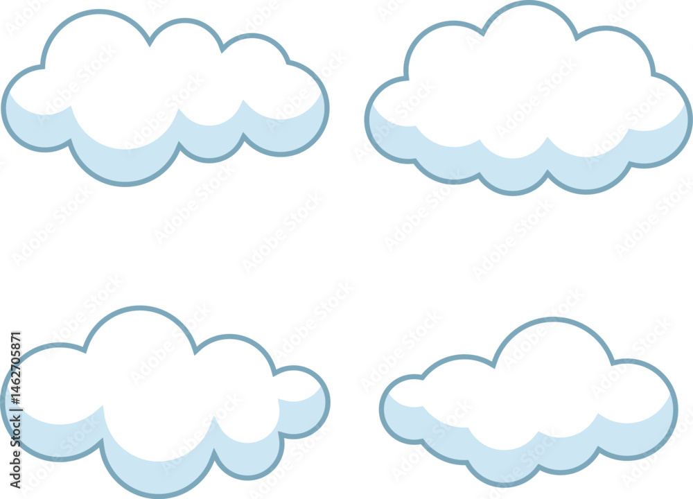Clouds vector illustration. Cartoon clouds isolated on blue sky panorama vector collection.
