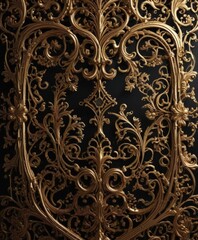 Rideaux Noir et or patrons Intricate gold filigree on black, metallic sheen , bling, premium  © Prayad