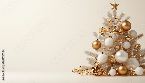Minimalist Christmas tree with gold and white ornaments