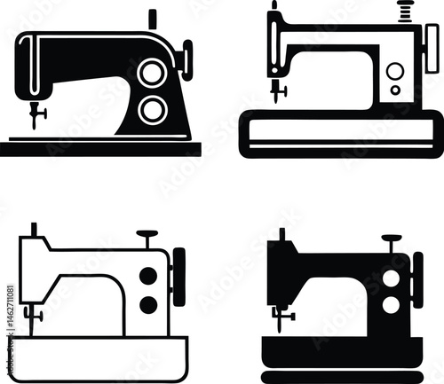 A Set of Silhouette Vector Illustrations of Vintage and Modern Sewing Machines