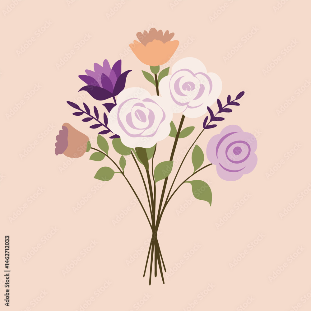 Naklejka premium A floral vector illustration presents a beautiful bouquet of pink roses, a lovely design element for nature and spring themes, evoking feelings of love and beauty