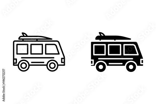 Surfing Bus vector icon set collection. Surfing Bus Outline flat Icon.