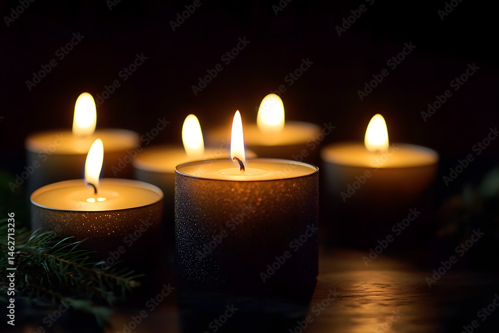 Burning candles and space for text on black background, closeup. Memory day Burning candles and space for text on black background, closeup. Memory day
