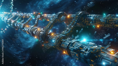 Fototapeta Naklejka Na Ścianę i Meble -  Futuristic orbital space station construction with intricate metallic architecture