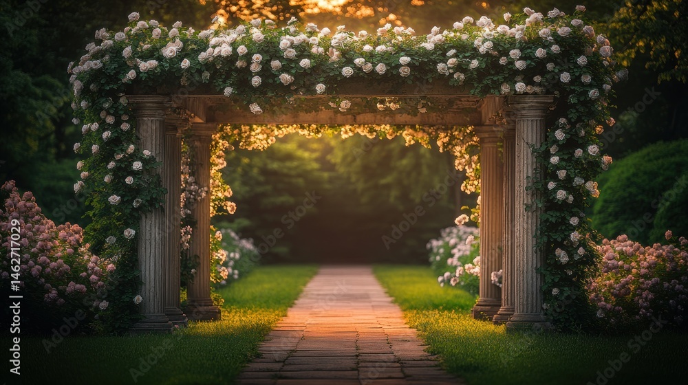 Fototapeta premium Rose-covered archway garden path