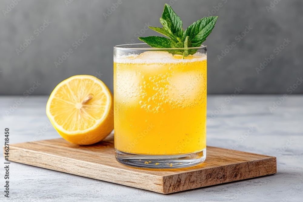 Fototapeta premium Bubbly sparkling lemonade in a glass for a refreshing taste