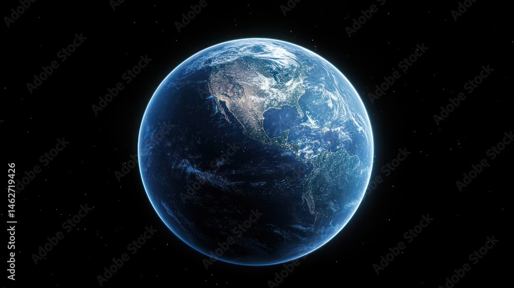Fototapeta premium Night earth city lights space view global planet world cosmos universe astronomy science technology education environmental background