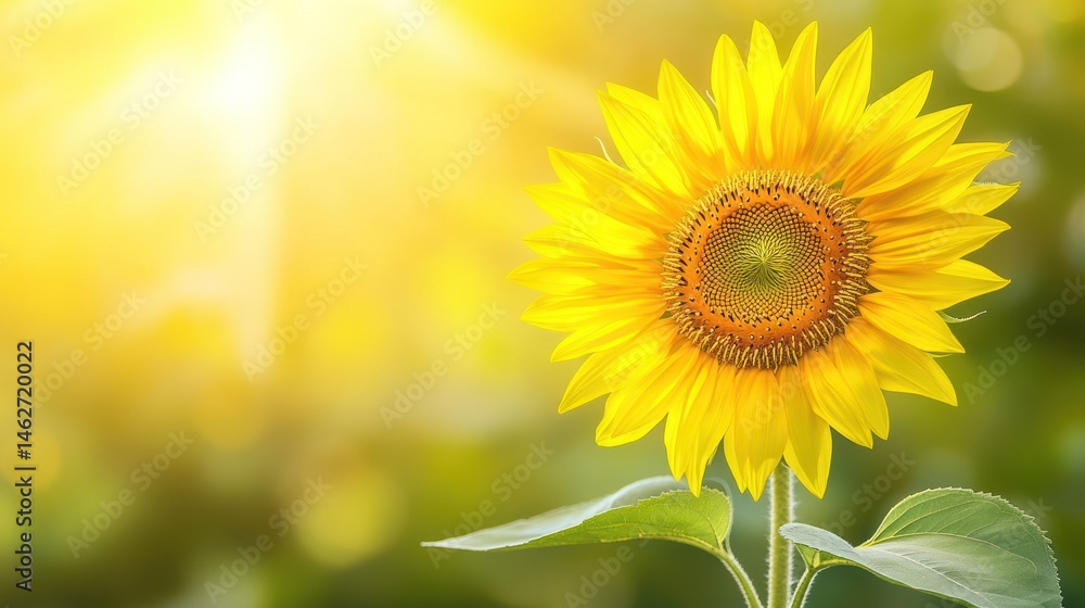 Fototapeta premium Vibrant sunflower blossom in sunlight closeup view