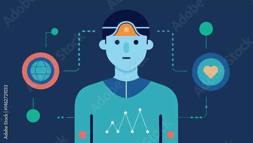 Health Monitoring Device A patient wearing a health monitoring device that tracks their biological data with overlay graphics showing how genetics influence their health