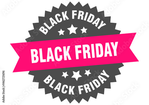 black friday. black friday round pink label isolated on transparent background