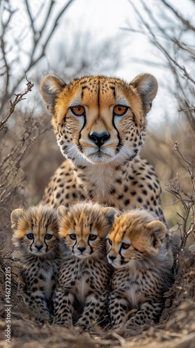 Cheetah Mother and Cubs
