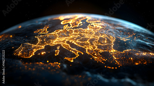 Wallpaper Mural A breathtaking aerial view of Earth at night showcasing Europe's glowing city lights and global connectivity perfect for technology innovation or environmental awareness campaigns Torontodigital.ca