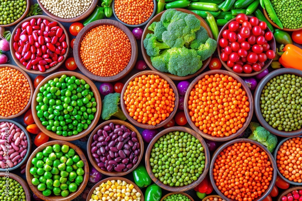 custom made wallpaper toronto digitalColorful assortment of vegetables and legumes in bowls.